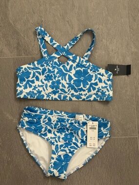 Blue & White Floral Two-Piece Swim Set